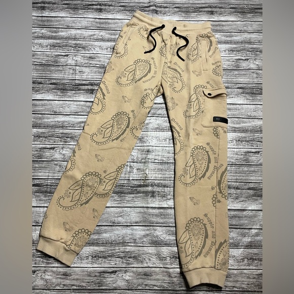 Men’s large Supply & Demand tan sweat pants paisley Medusa print good cond - Picture 1 of 10
